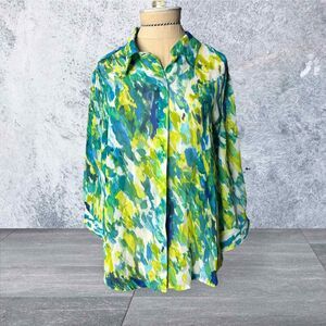 Thesis Blue Green Muliti Colored Button Up NWT Size Small
